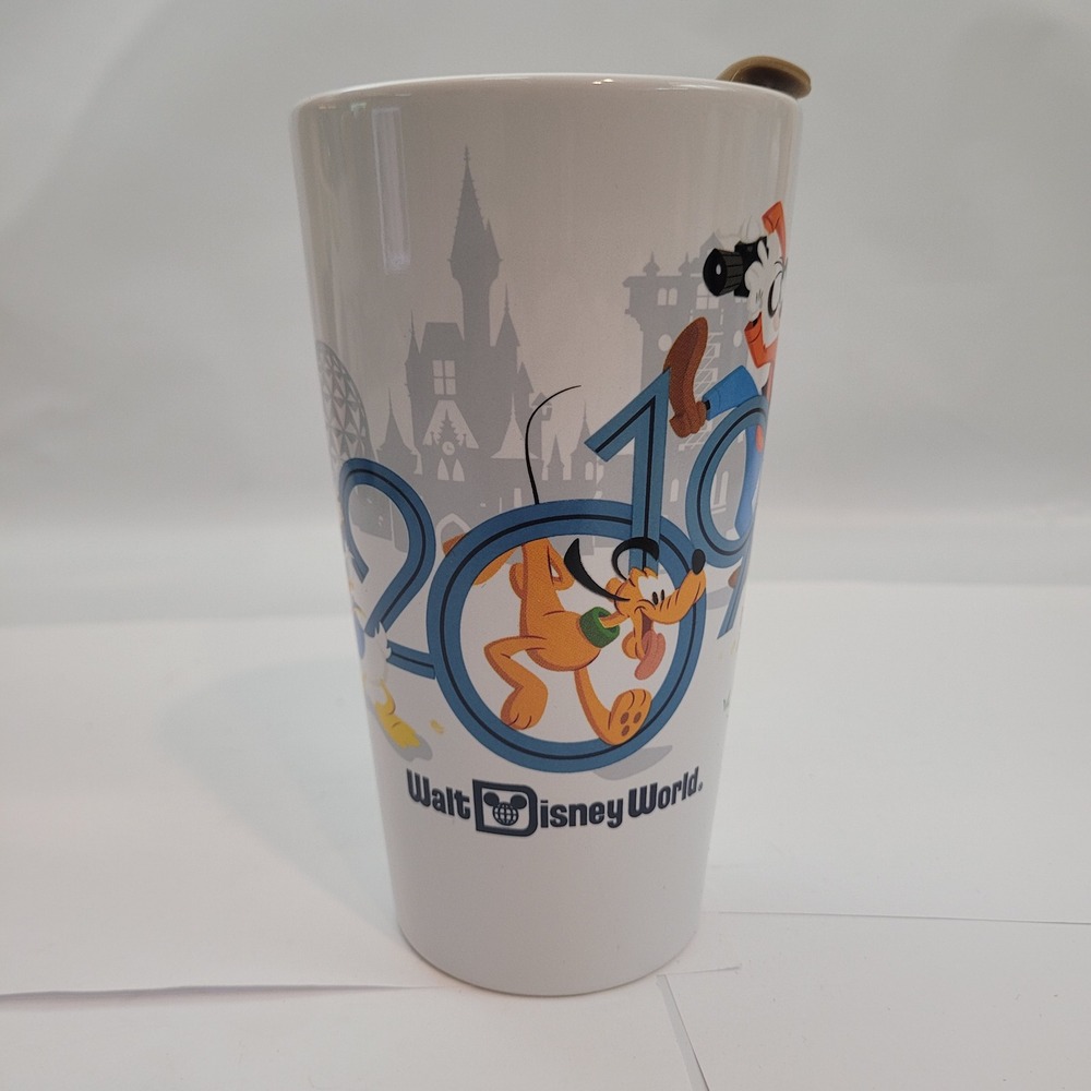 Disney Travel Tumbler with Lid Walt Disney World 2019 Ceramic Mickey Pluto Goofy